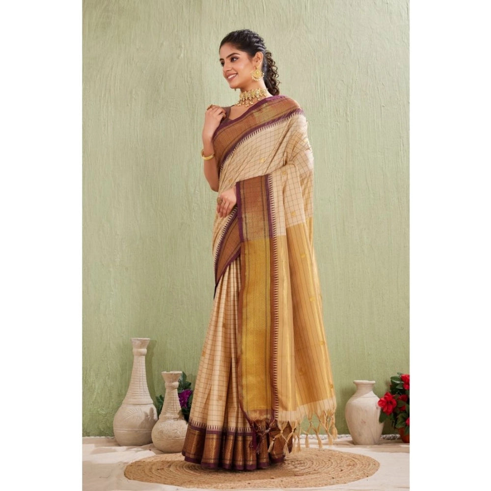 Generic Women's Silk Blended Jaquard Woven Saree With Unstitched Blouse 5.5Mtr (Beige) Secondary image
