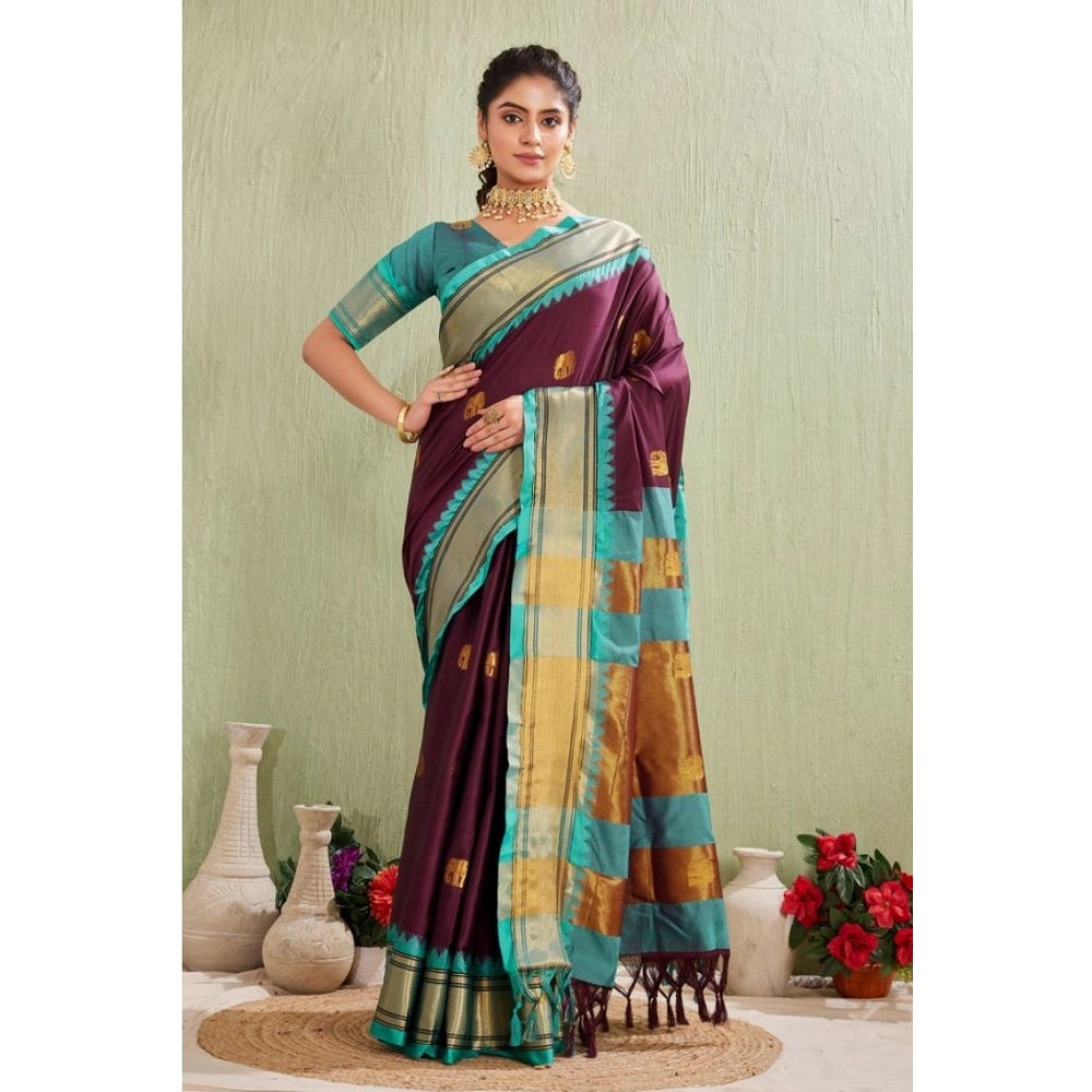 Generic Women's Silk Blended Jaquard Woven Saree With Unstitched Blouse 5.5Mtr (Purple) Main image