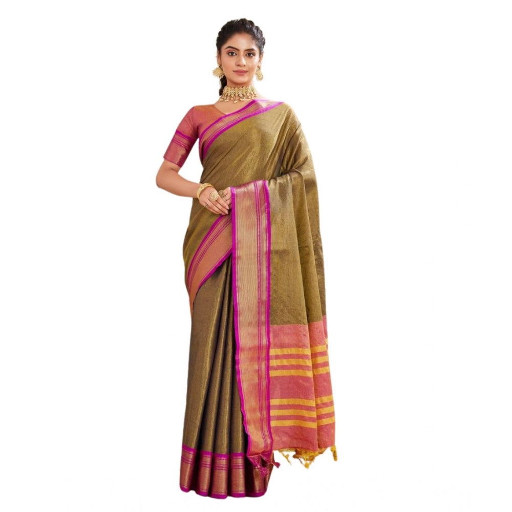 Generic Women's Silk Blended Jaquard Woven Saree With Unstitched Blouse 5.5Mtr (Green)