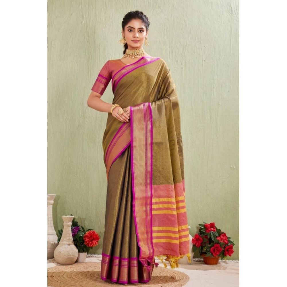 Generic Women's Silk Blended Jaquard Woven Saree With Unstitched Blouse 5.5Mtr (Green) Main image