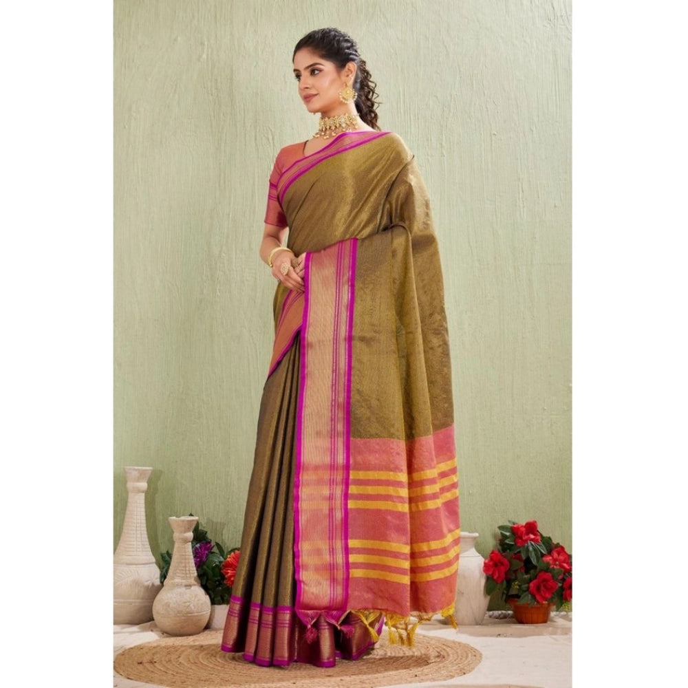 Generic Women's Silk Blended Jaquard Woven Saree With Unstitched Blouse 5.5Mtr (Green) Secondary image