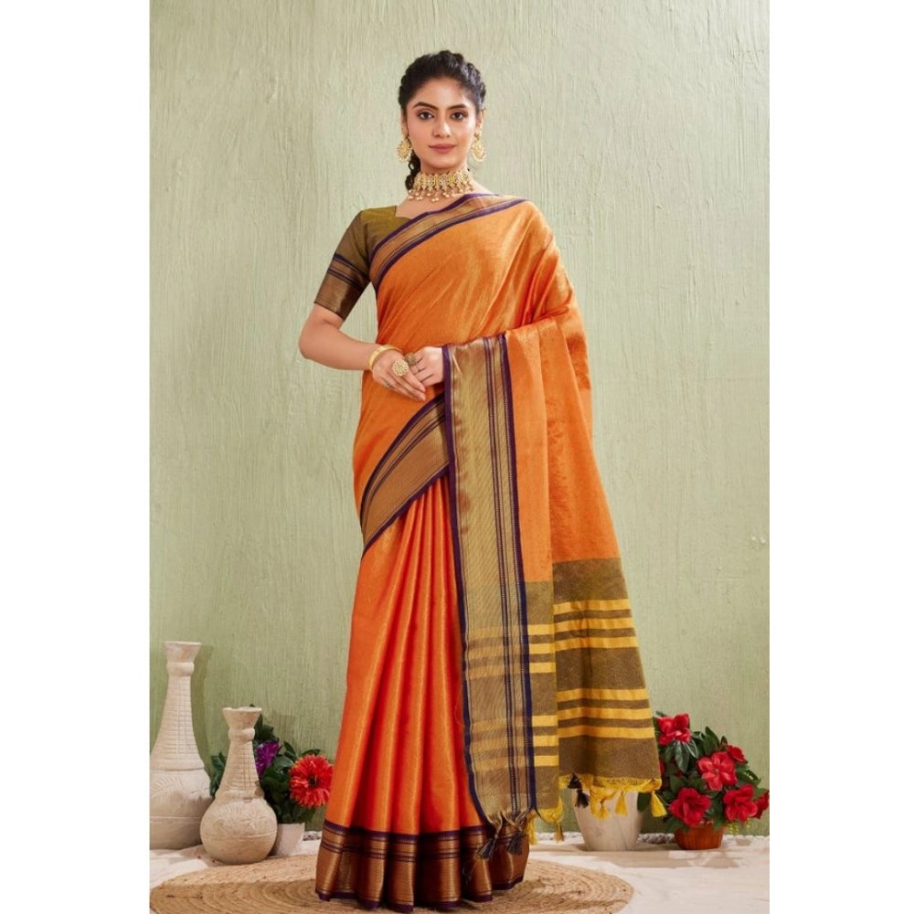 Generic Women's Silk Blended Jaquard Woven Saree With Unstitched Blouse 5.5Mtr (Orange) Main image
