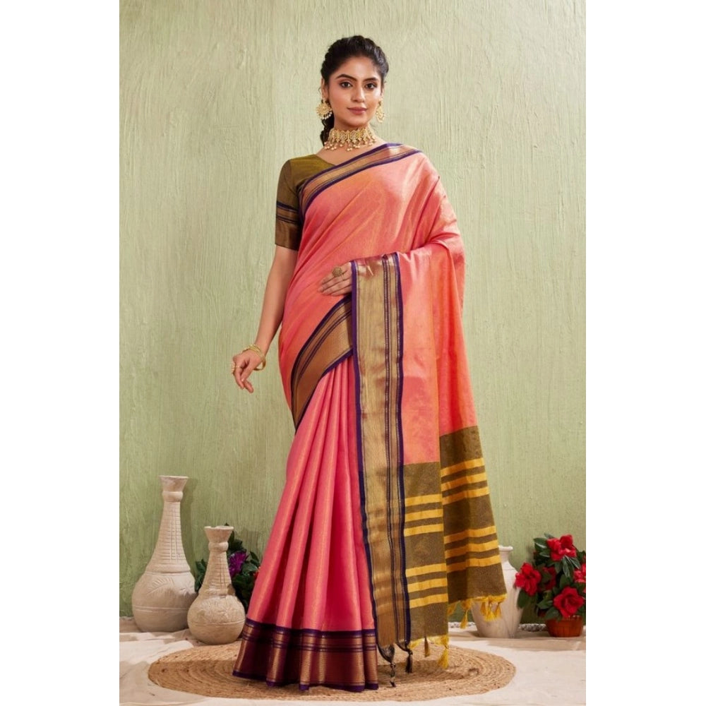 Generic Women's Silk Blended Jaquard Woven Saree With Unstitched Blouse 5.5Mtr (Pink) Main image