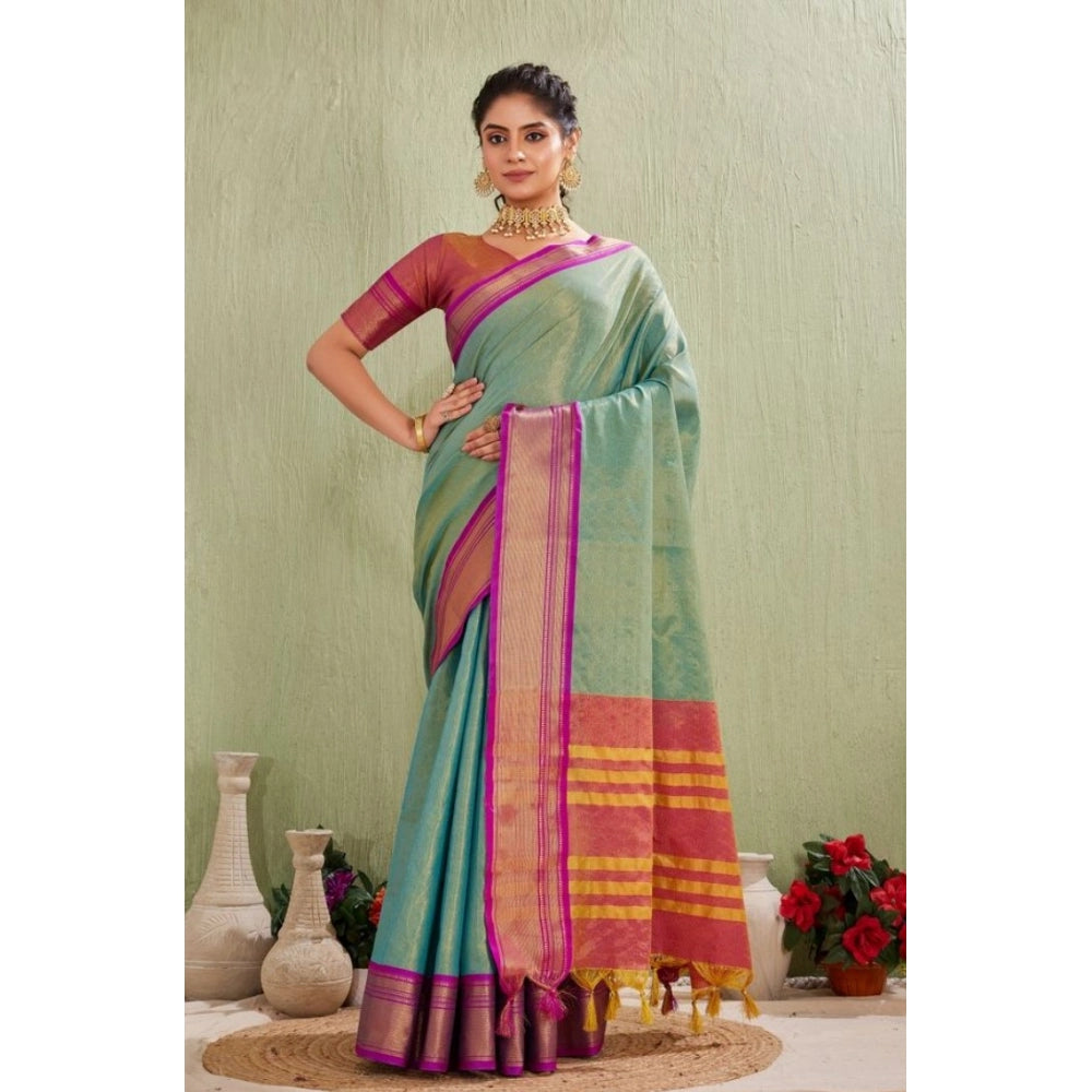 Generic Women's Silk Blended Jaquard Woven Saree With Unstitched Blouse 5.5Mtr (Light Green) Main image