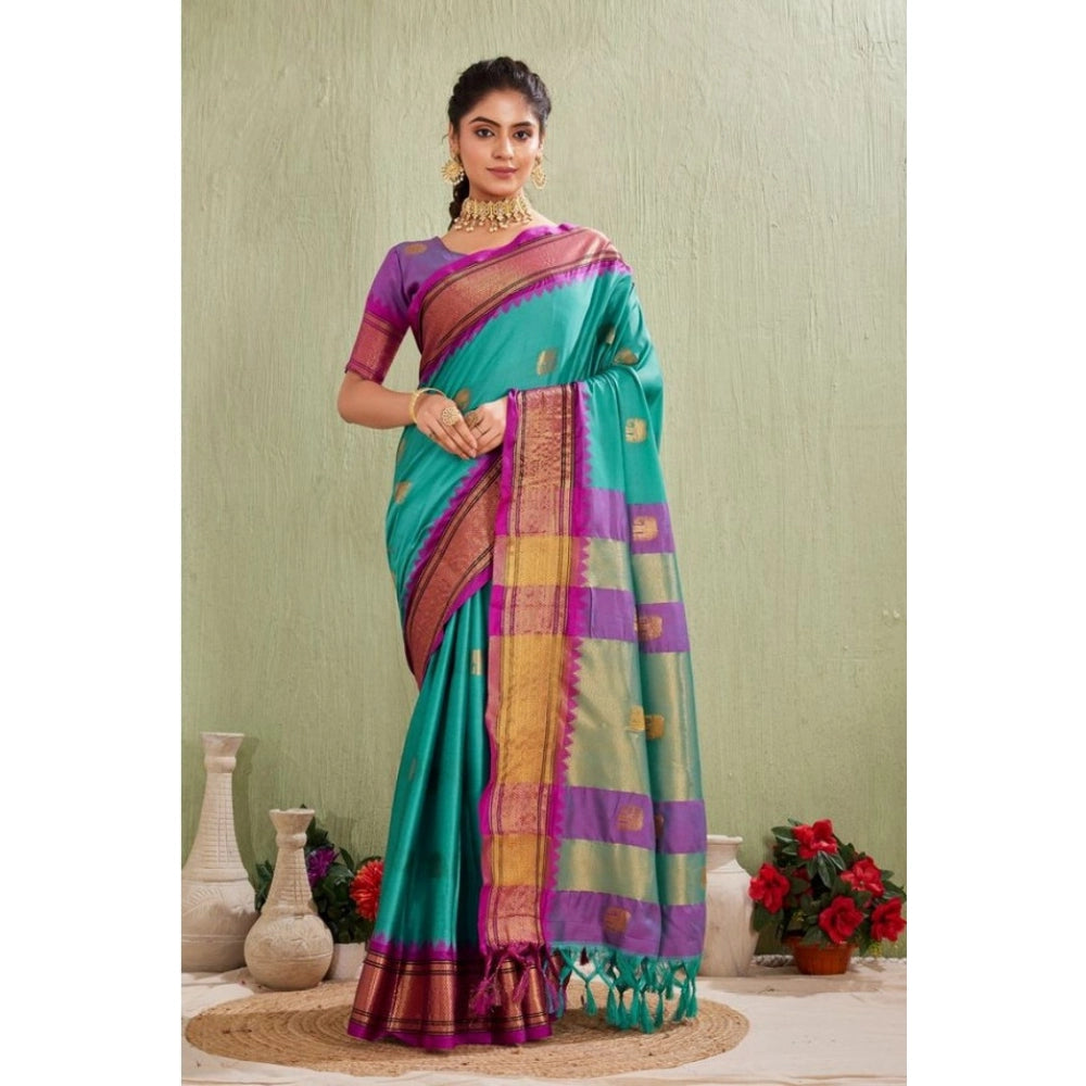 Generic Women's Silk Blended Jaquard Woven Saree With Unstitched Blouse 5.5Mtr (Light Blue) Main image