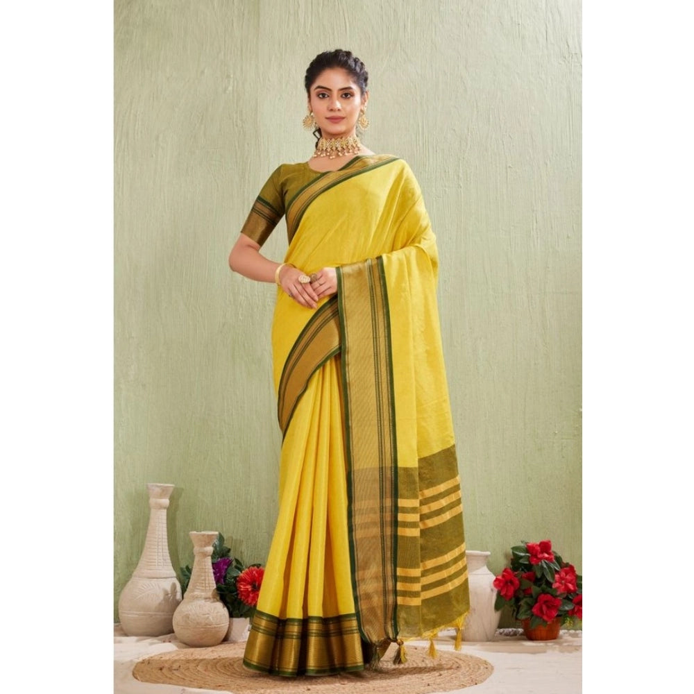 Generic Women's Silk Blended Jaquard Woven Saree With Unstitched Blouse 5.5Mtr (Yellow) Main image