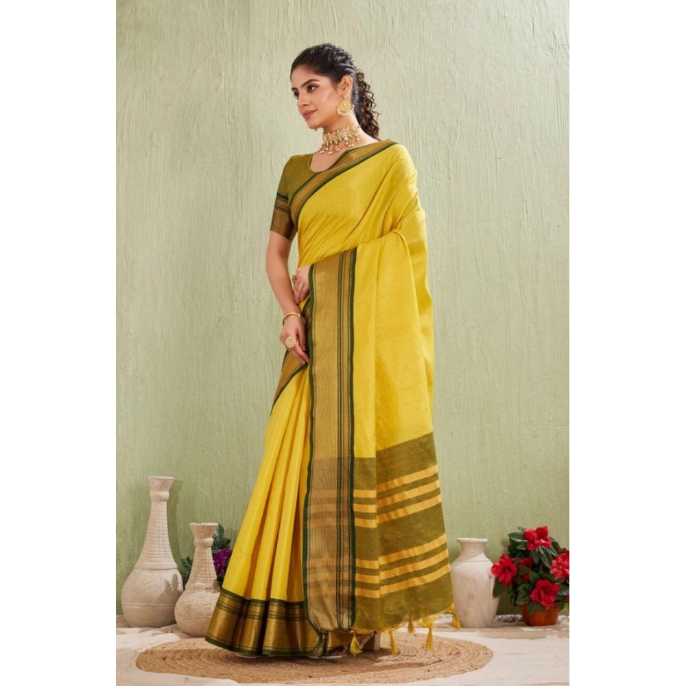 Generic Women's Silk Blended Jaquard Woven Saree With Unstitched Blouse 5.5Mtr (Yellow) Secondary image