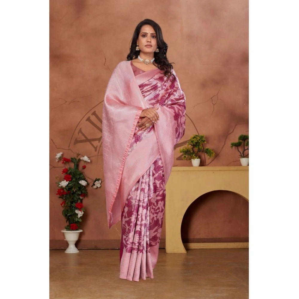 Generic Women's Banarasi Silk Jaquard Woven Saree With Unstitched Blouse 5.5Mtr (Pink) Secondary image