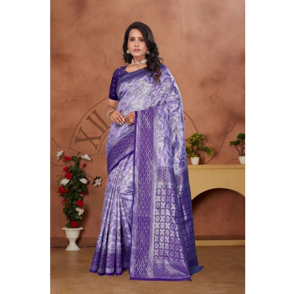 Generic Women's Banarasi Silk Jaquard Woven Saree With Unstitched Blouse 5.5Mtr (Purple) Main image