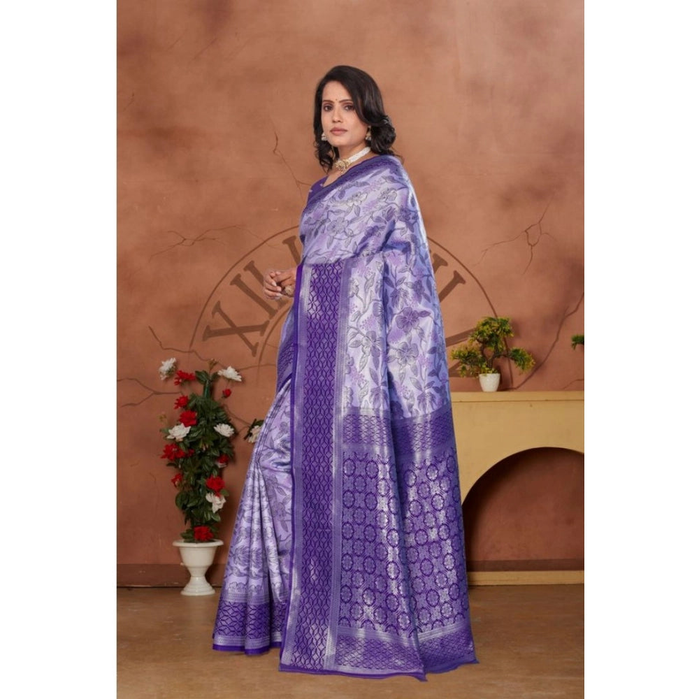 Generic Women's Banarasi Silk Jaquard Woven Saree With Unstitched Blouse 5.5Mtr (Purple) Secondary image