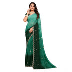 Generic Women's Chiffon Embroidred Saree With Unstitched Blouse 5.5Mtr (Dark Green)