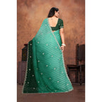 Generic Women's Chiffon Embroidred Saree With Unstitched Blouse 5.5Mtr (Dark Green)