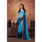 Generic Women's Chiffon Embroidred Saree With Unstitched Blouse 5.5Mtr (Light Blue)
