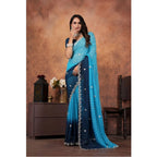 Generic Women's Chiffon Embroidred Saree With Unstitched Blouse 5.5Mtr (Light Blue)