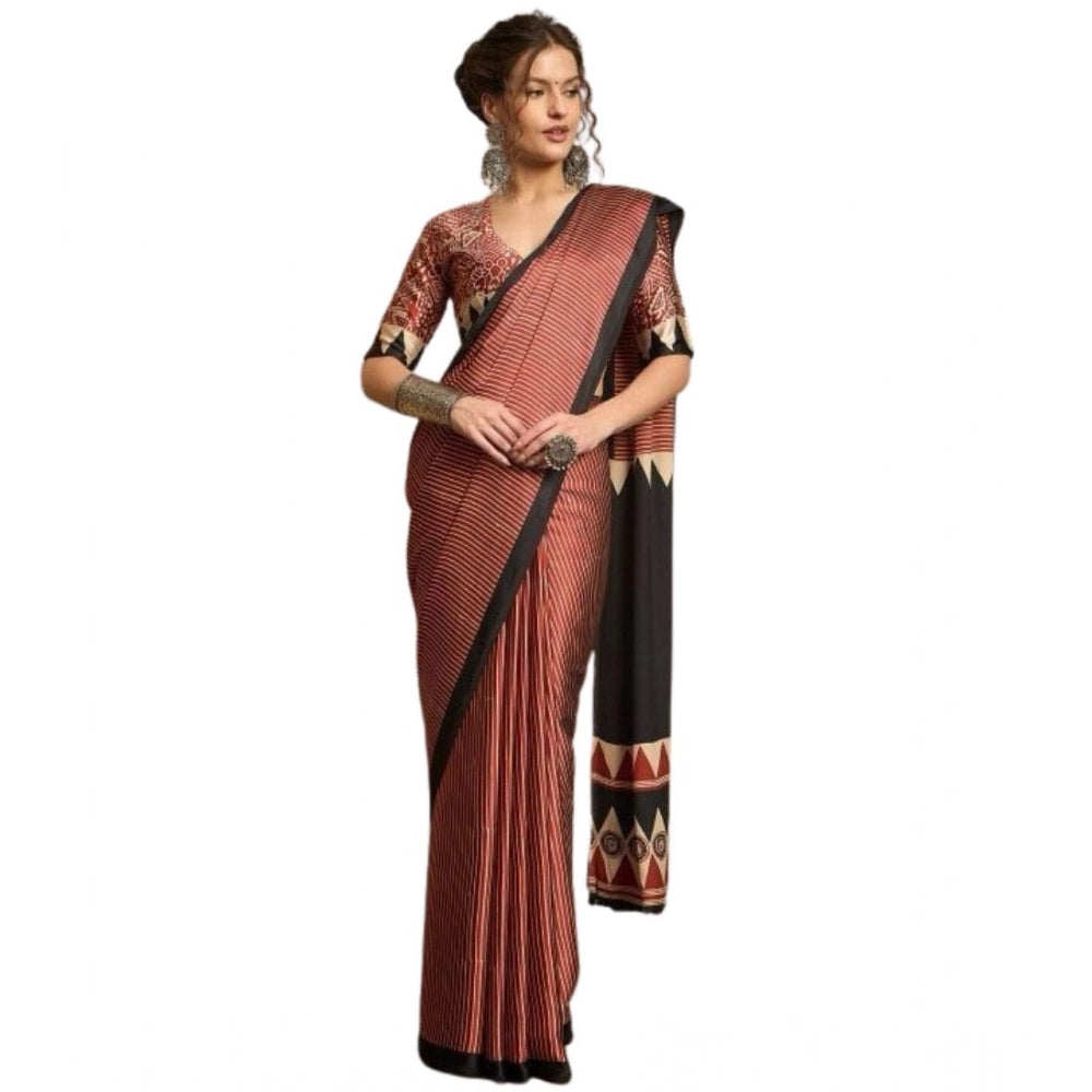 Generic Women's Satin Printed Saree With Unstitched Blouse 5.5Mtr (Black) Secondary image