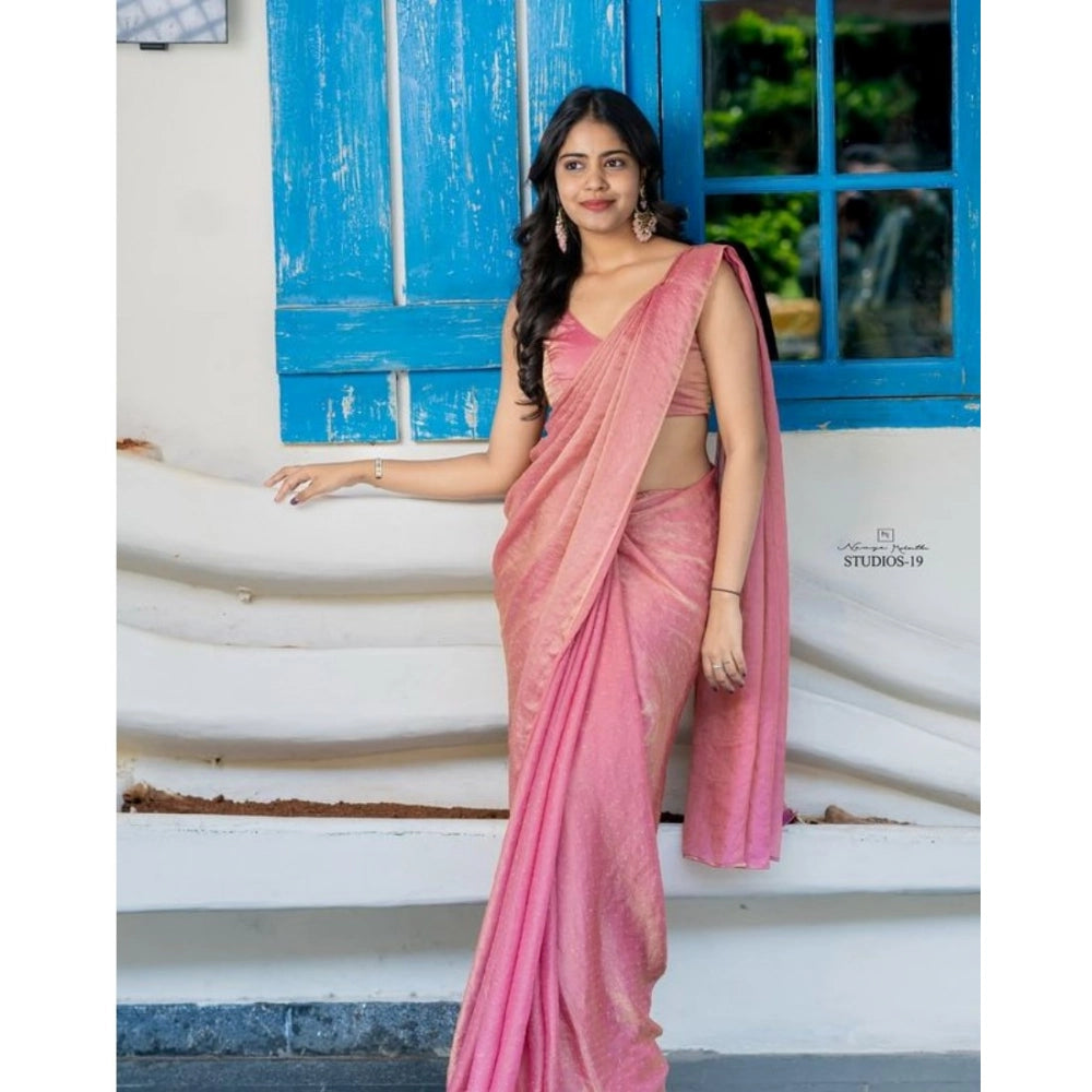 Generic Women's Silk Embroidred Saree With Unstitched Blouse 5.5Mtr (Pink) Main image