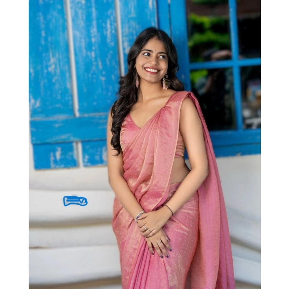 Generic Women's Silk Embroidred Saree With Unstitched Blouse 5.5Mtr (Pink) Secondary image