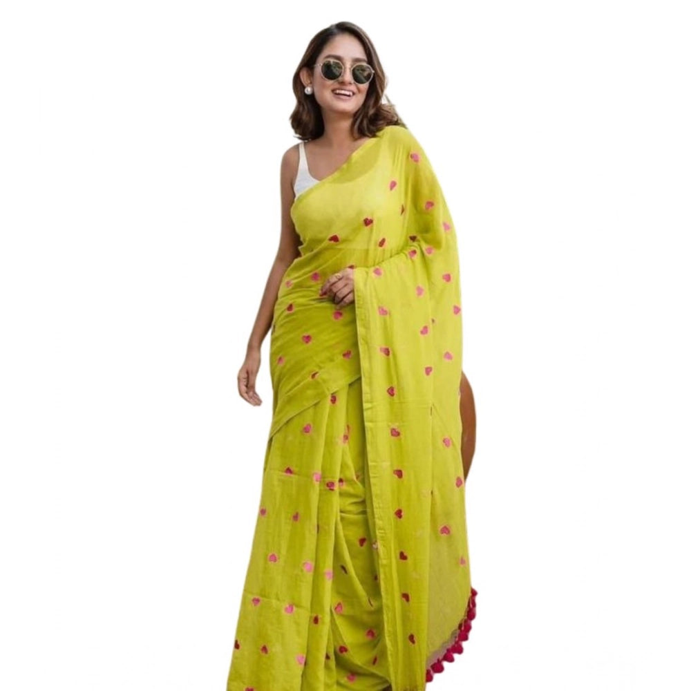 Generic Women's Linen Printed Saree With Unstitched Blouse 5.5Mtr (Light Green) Secondary image