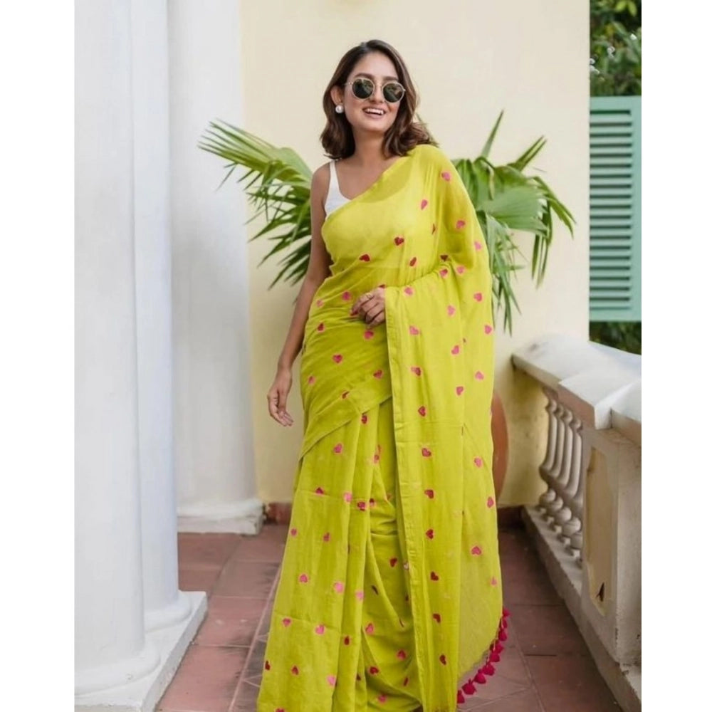 Generic Women's Linen Printed Saree With Unstitched Blouse 5.5Mtr (Light Green) Main image