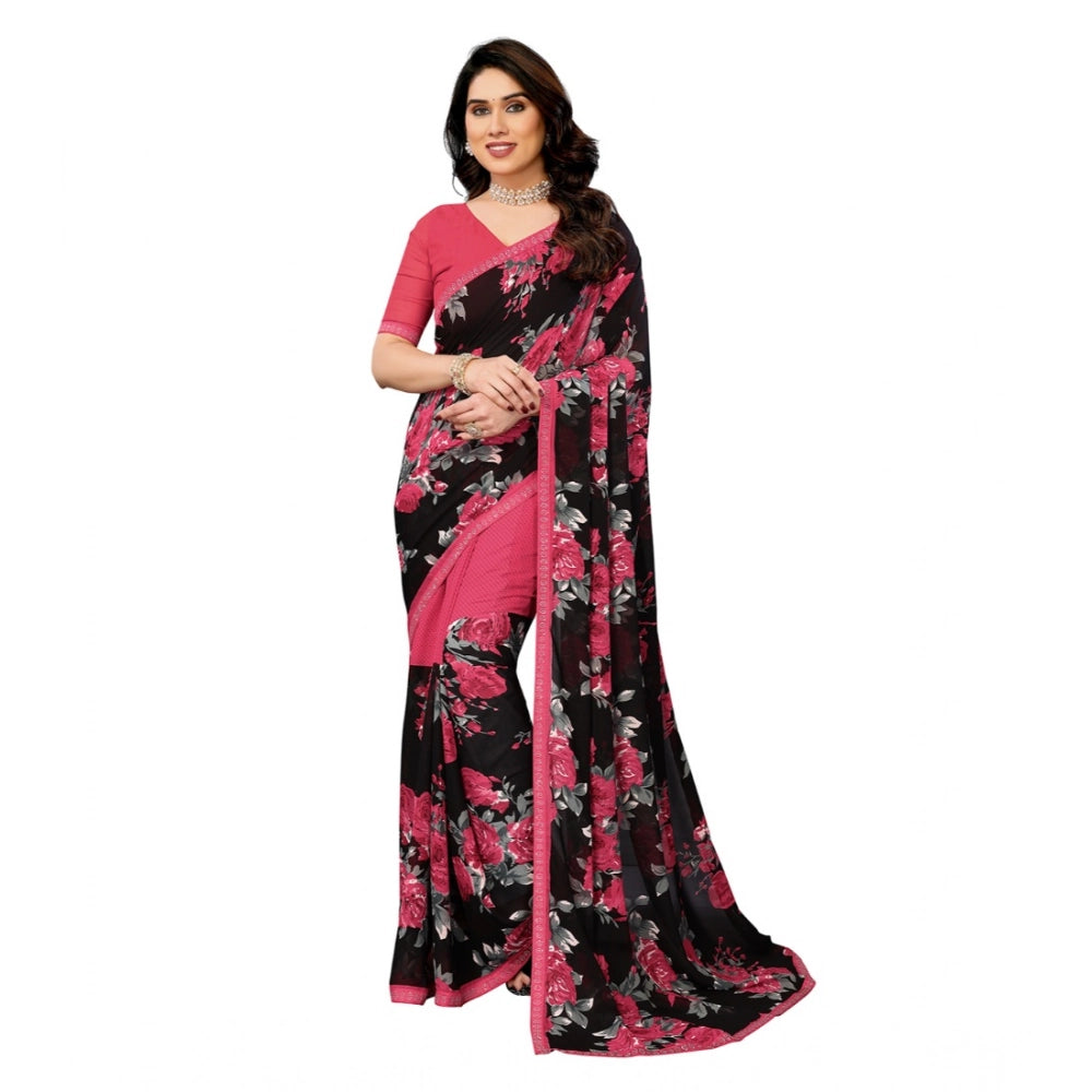 Generic Women's Georgette Printed Saree With Unstitched Blouse 5.5Mtr (Pink) Main image