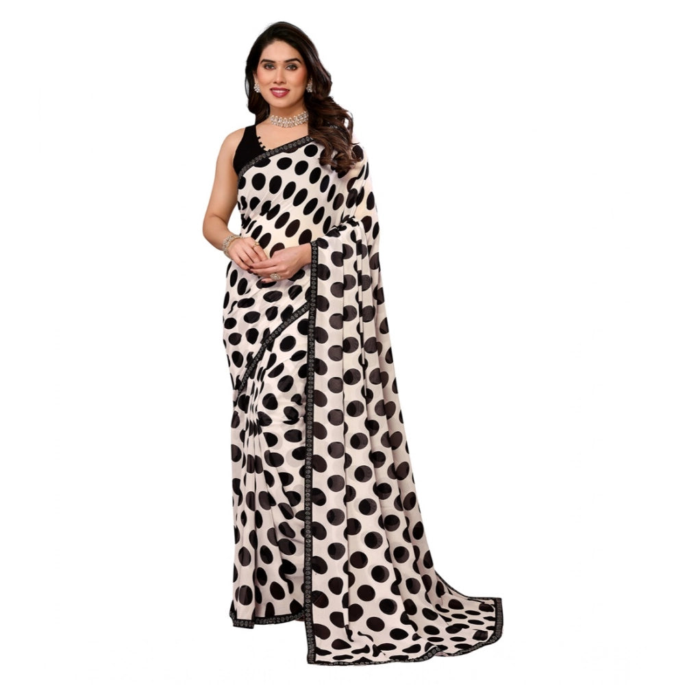 Generic Women's Georgette Printed Saree With Unstitched Blouse 5.5Mtr (Black) Main image