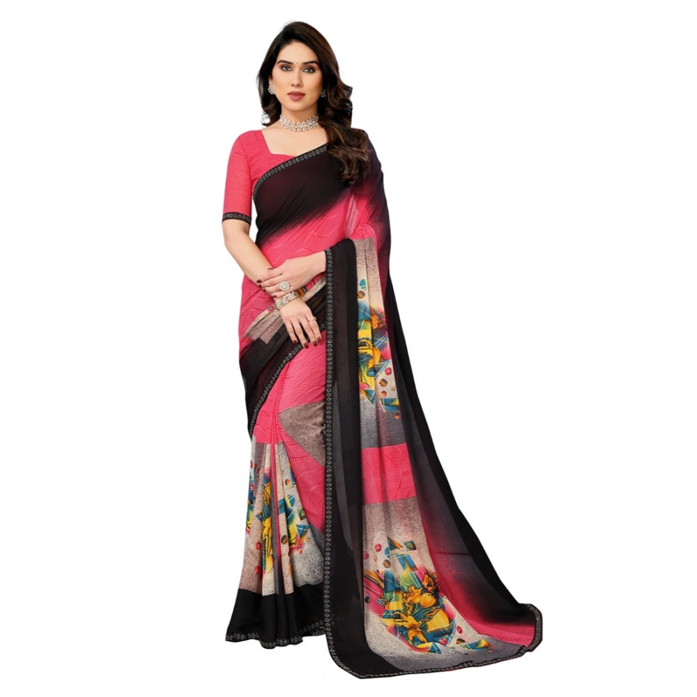 Generic Women's Georgette Printed Saree With Unstitched Blouse 5.5Mtr (Multicolor) Main image