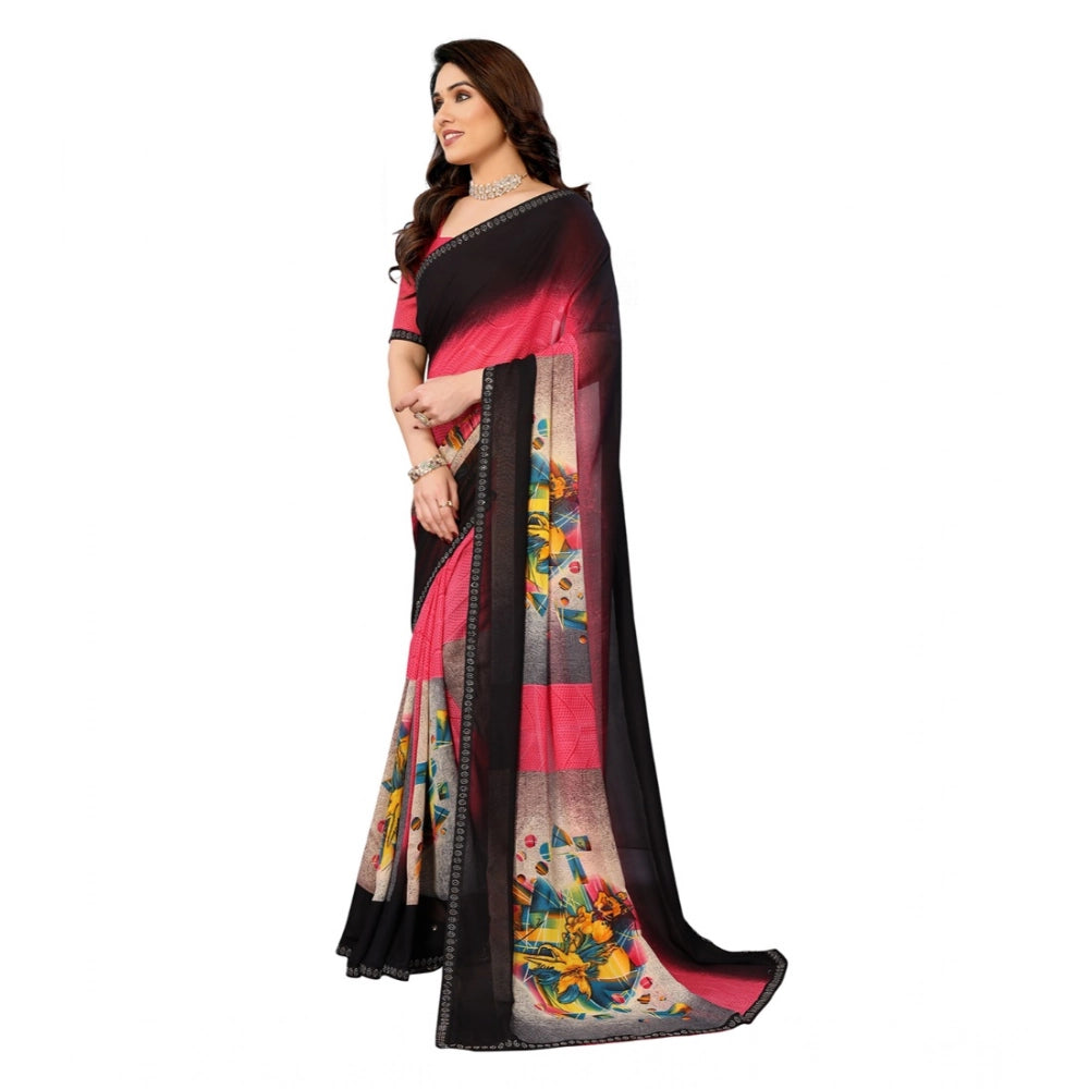 Generic Women's Georgette Printed Saree With Unstitched Blouse 5.5Mtr (Multicolor) Secondary image