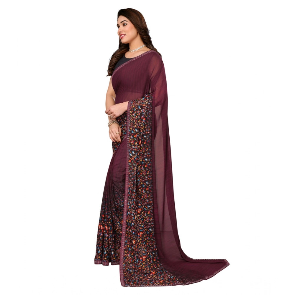 Generic Women's Georgette Printed Saree With Unstitched Blouse 5.5Mtr (Maroon) Secondary image