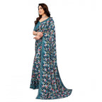 Generic Women's Georgette Printed Saree With Unstitched Blouse 5.5Mtr (Sky Blue)