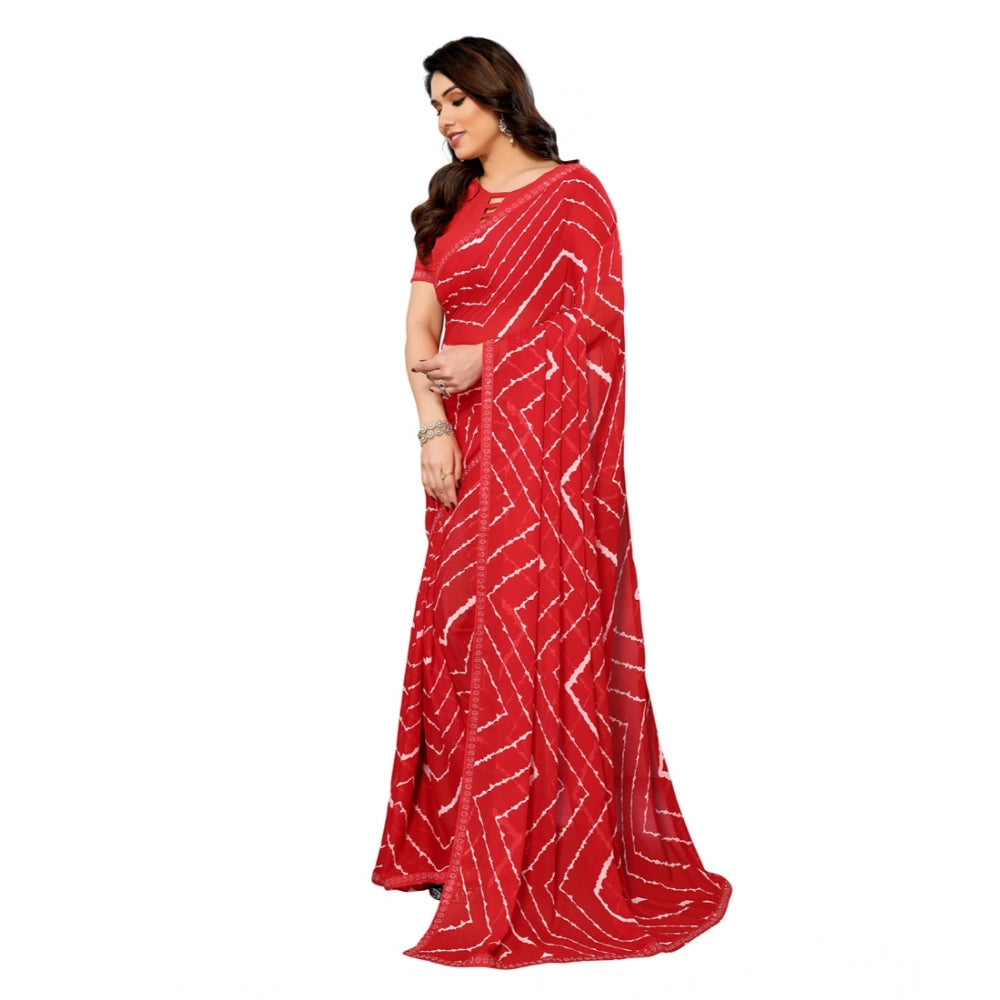 Generic Women's Georgette Printed Saree With Unstitched Blouse 5.5Mtr (Red) Secondary image