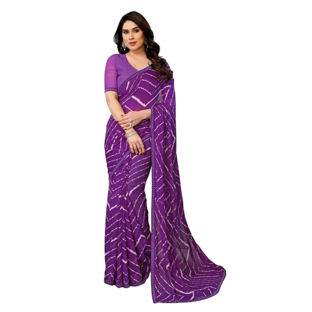 Generic Women's Georgette Printed Saree With Unstitched Blouse 5.5Mtr (Purple) Main image