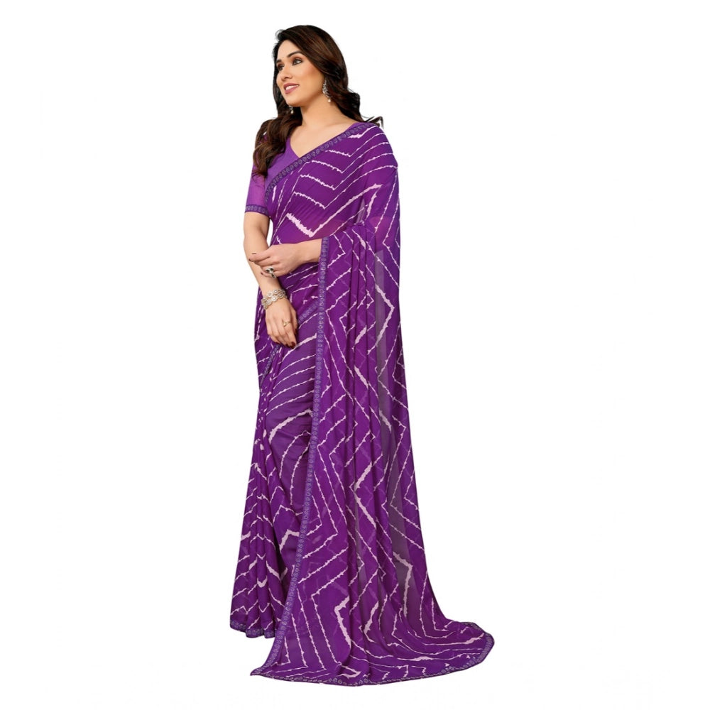 Generic Women's Georgette Printed Saree With Unstitched Blouse 5.5Mtr (Purple) Secondary image