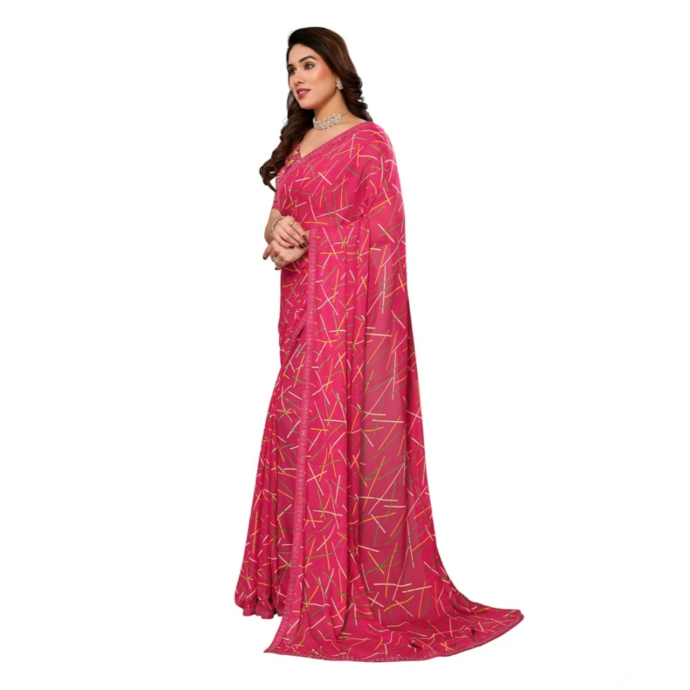 Generic Women's Georgette Printed Saree With Unstitched Blouse 5.5Mtr (Red) Secondary image