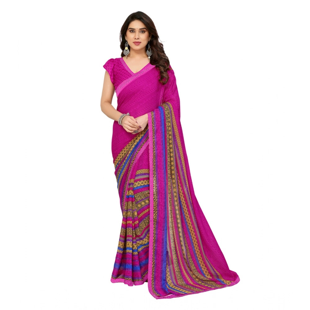 Generic Women's Georgette Printed Saree With Unstitched Blouse 5.5Mtr (Pink) Main image