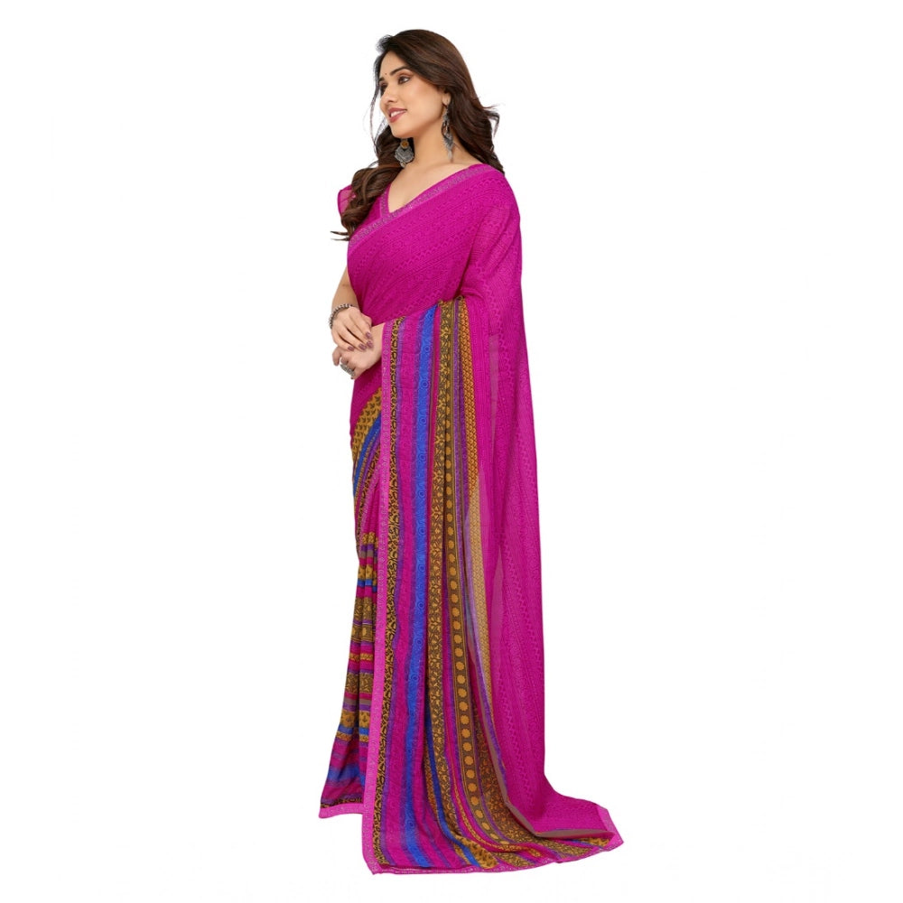 Generic Women's Georgette Printed Saree With Unstitched Blouse 5.5Mtr (Pink) Secondary image