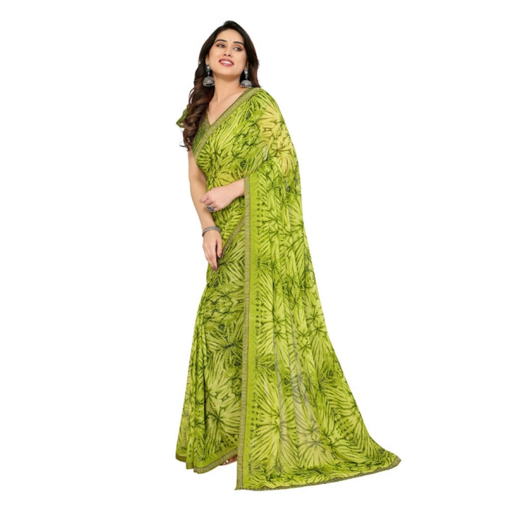 Generic Women's Georgette Printed Saree With Unstitched Blouse 5.5Mtr (Mehendi Green) Secondary image