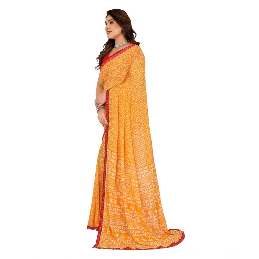 Generic Women's Georgette Printed Saree With Unstitched Blouse 5.5Mtr (Yellow) Secondary image