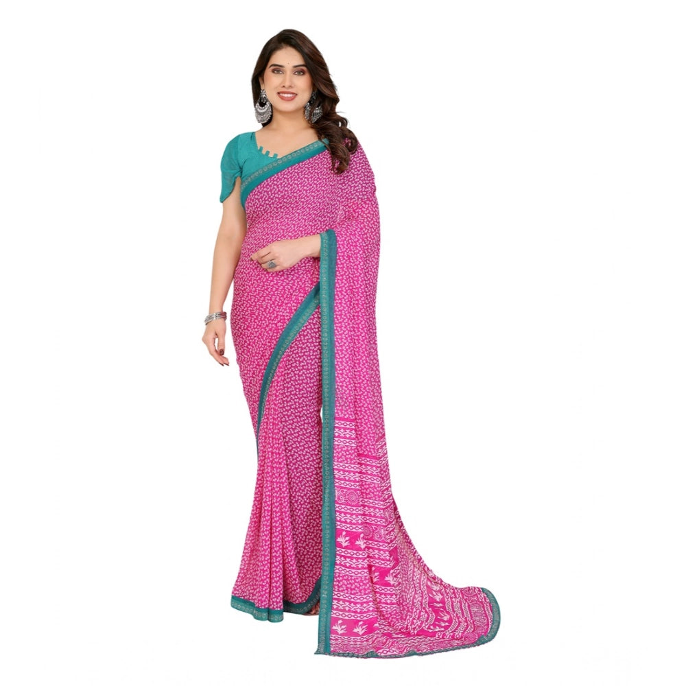 Generic Women's Georgette Printed Saree With Unstitched Blouse 5.5Mtr (Pink) Main image