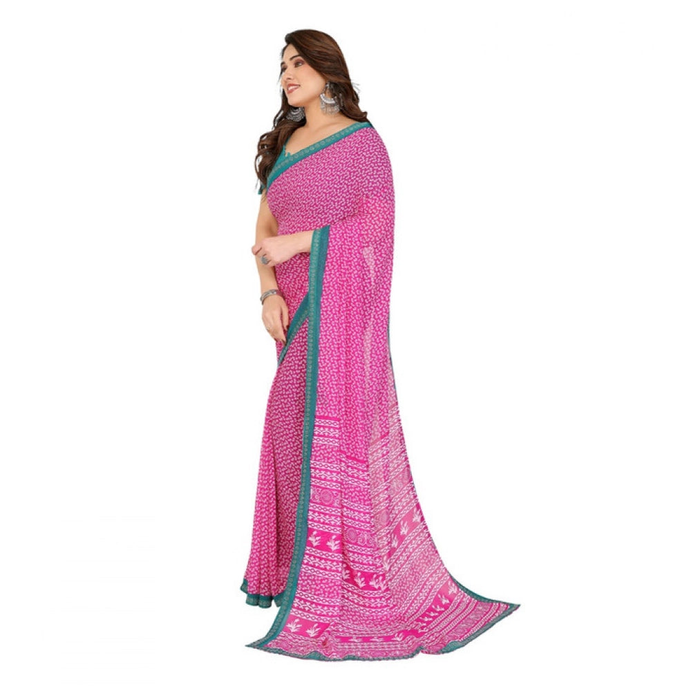 Generic Women's Georgette Printed Saree With Unstitched Blouse 5.5Mtr (Pink) Secondary image