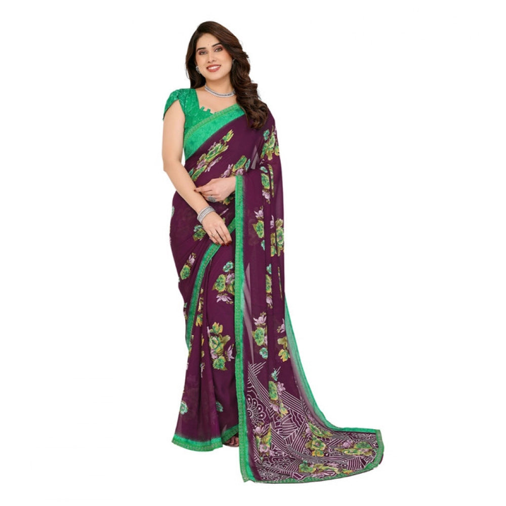 Generic Women's Georgette Printed Saree With Unstitched Blouse 5.5Mtr (Maroon) Main image