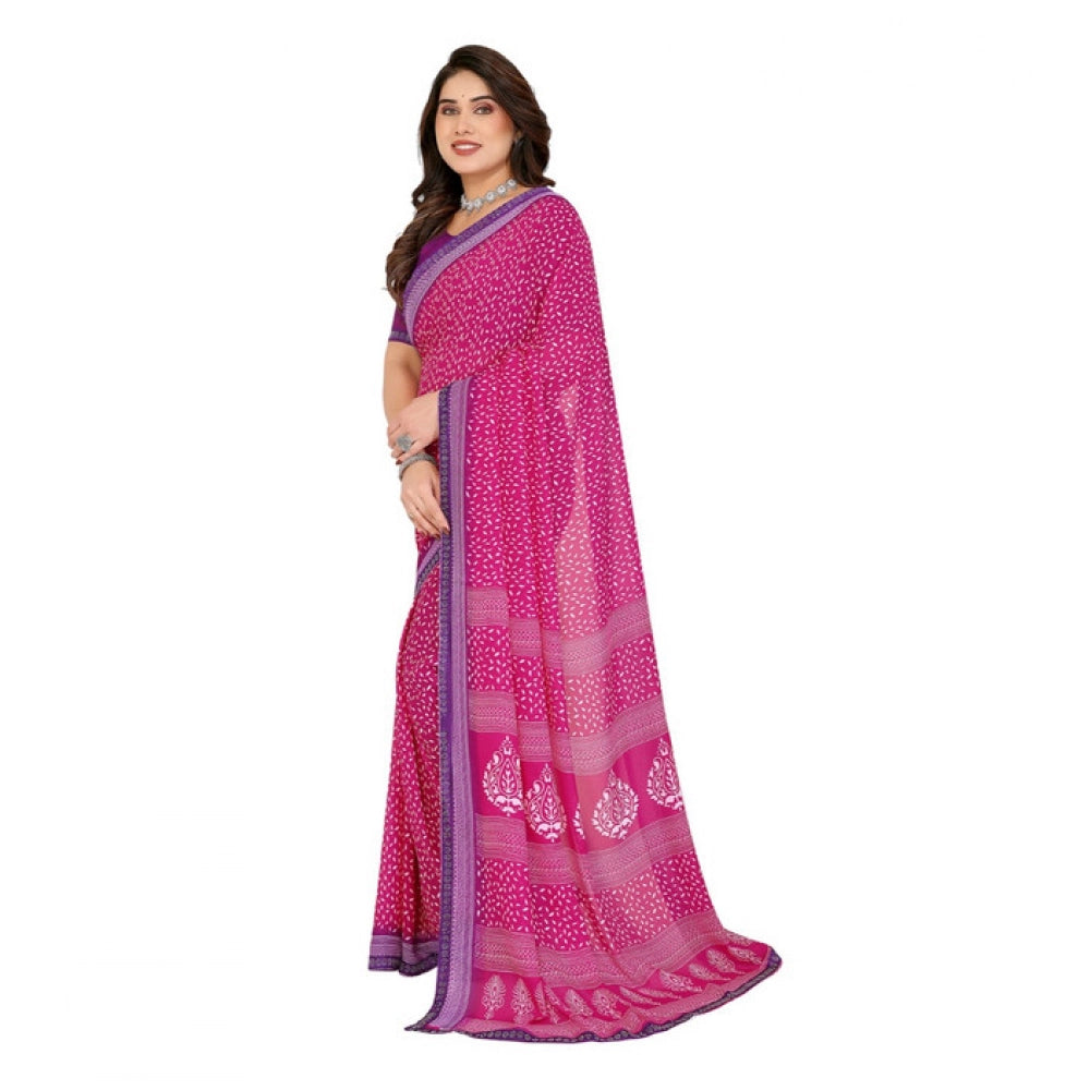 Generic Women's Georgette Printed Saree With Unstitched Blouse 5.5Mtr (Red) Secondary image