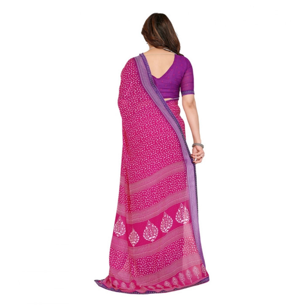 Generic Women's Georgette Printed Saree With Unstitched Blouse 5.5Mtr (Red)