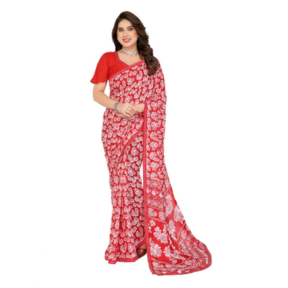 Generic Women's Georgette Printed Saree With Unstitched Blouse 5.5Mtr (Red) Main image