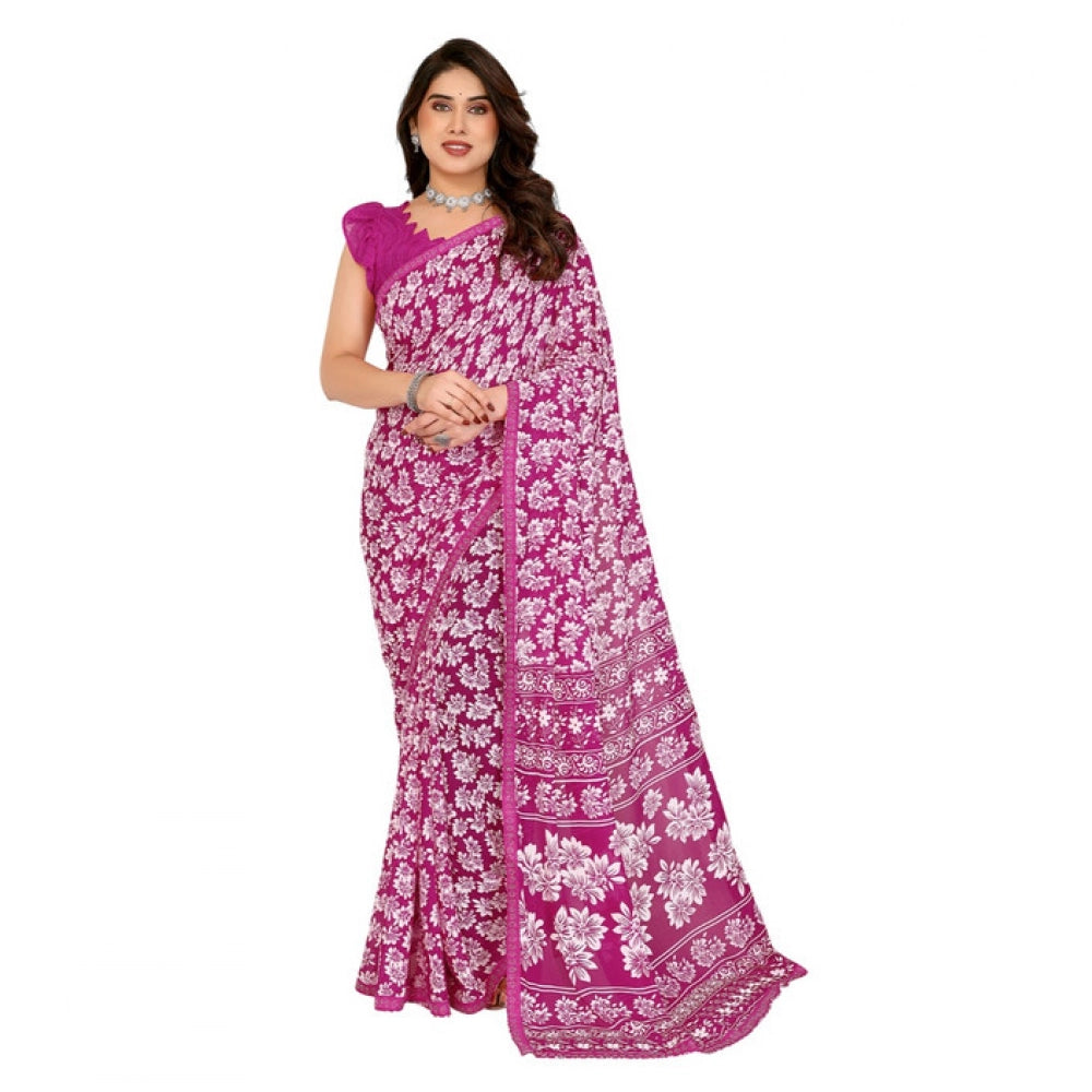 Generic Women's Georgette Printed Saree With Unstitched Blouse 5.5Mtr (Pink) Main image