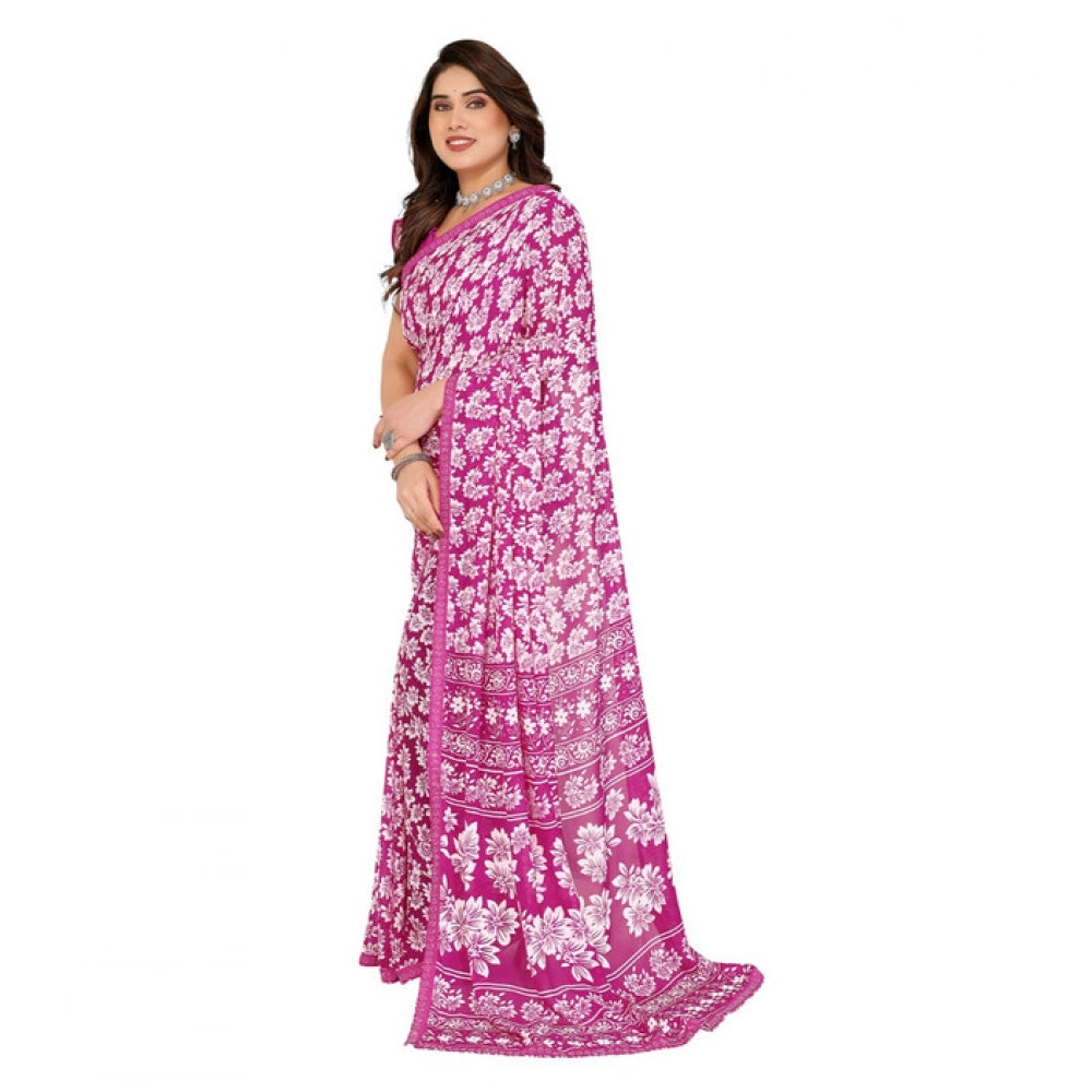 Generic Women's Georgette Printed Saree With Unstitched Blouse 5.5Mtr (Pink) Secondary image
