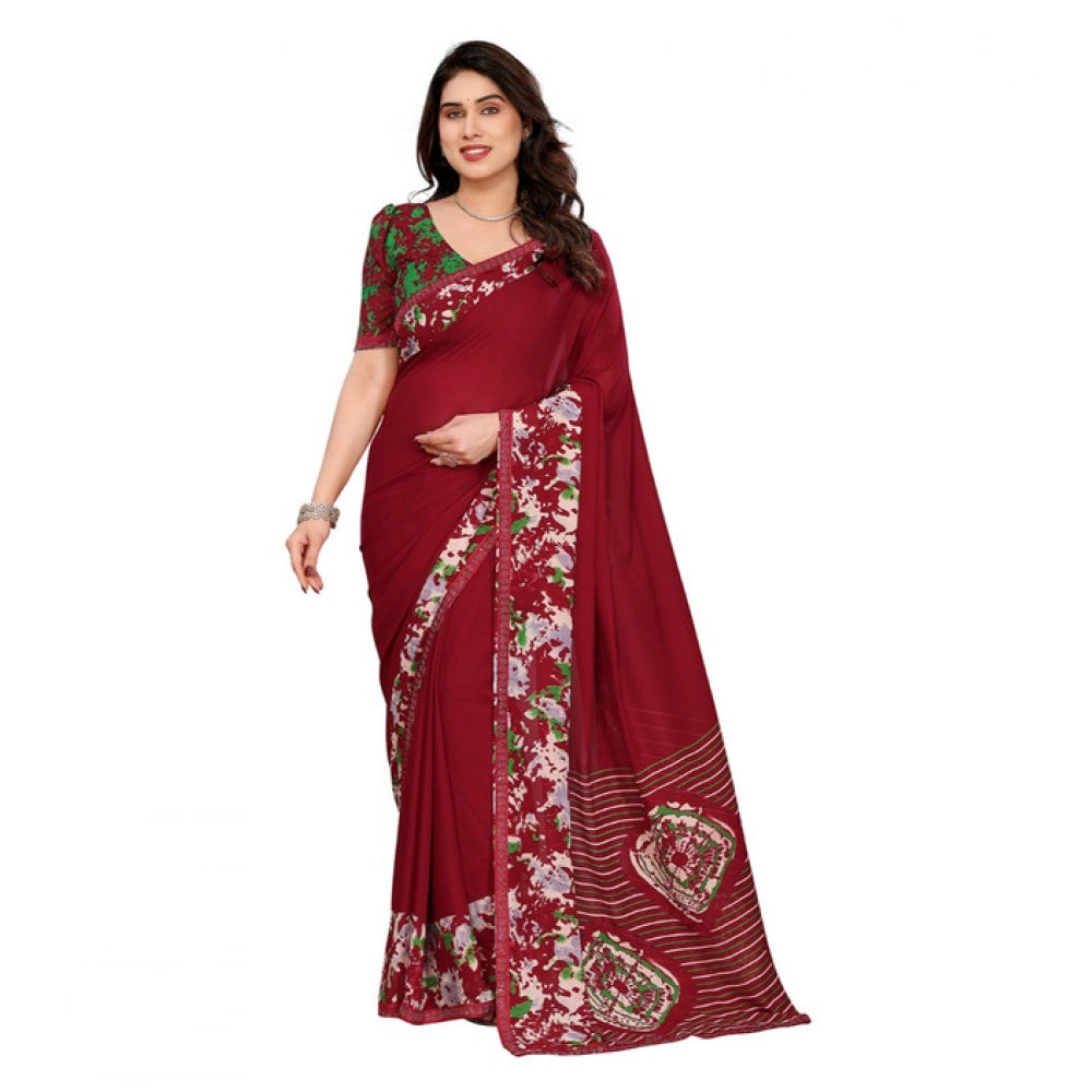 Generic Women's Georgette Printed Saree With Unstitched Blouse 5.5Mtr (Red) Main image