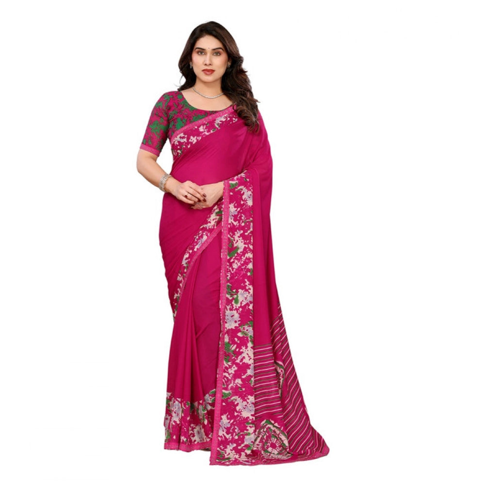 Generic Women's Georgette Printed Saree With Unstitched Blouse 5.5Mtr (Pink) Main image