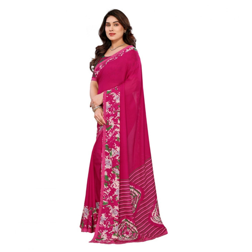 Generic Women's Georgette Printed Saree With Unstitched Blouse 5.5Mtr (Pink) Secondary image
