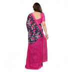 Generic Women's Georgette Printed Saree With Unstitched Blouse 5.5Mtr (Blue)