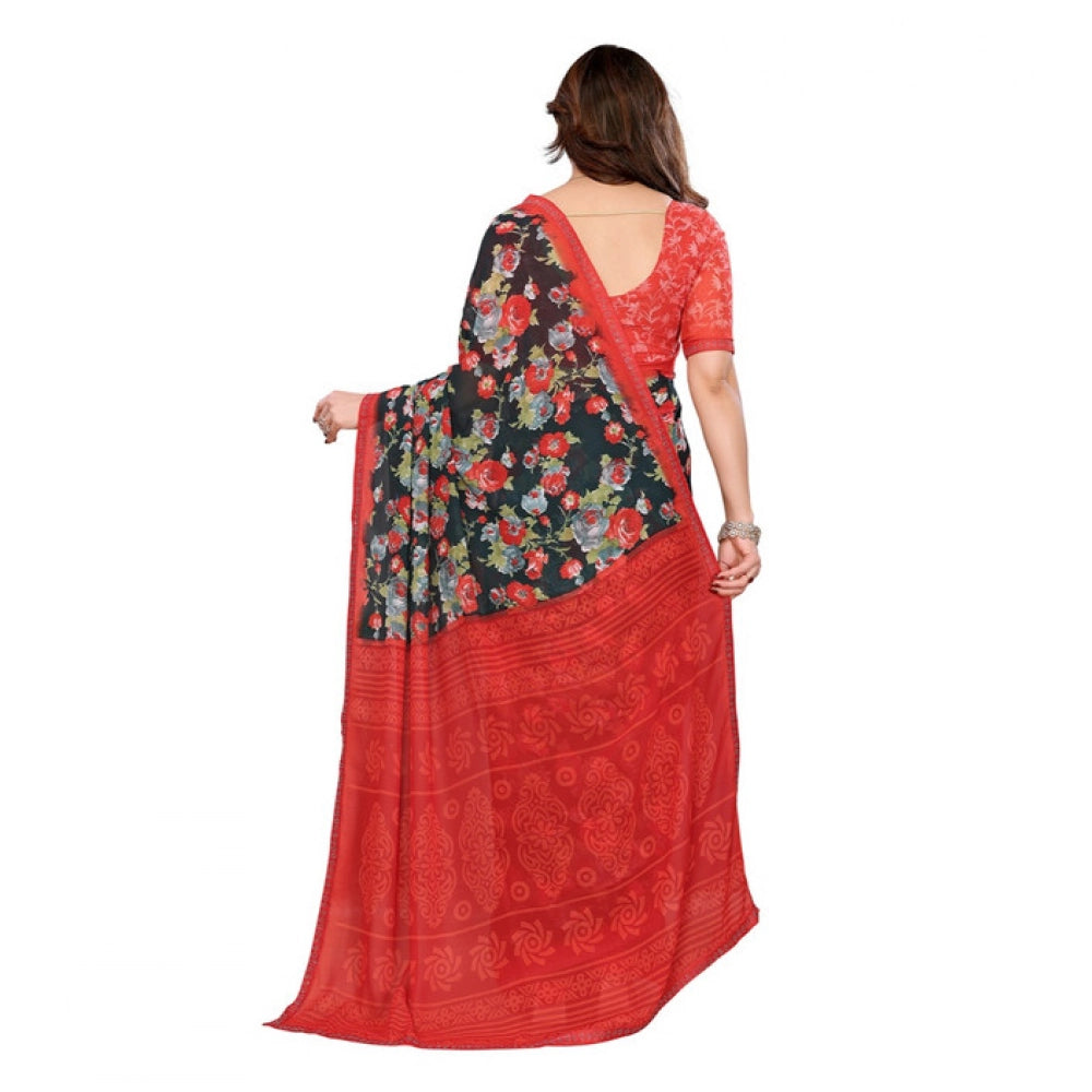 Generic Women's Georgette Printed Saree With Unstitched Blouse 5.5Mtr (Green)